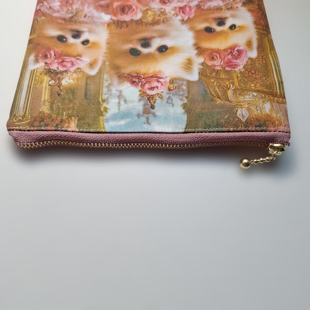 激レアポメラニアンパネル生地　ハンドメイド　両面パネルフラットポーチ