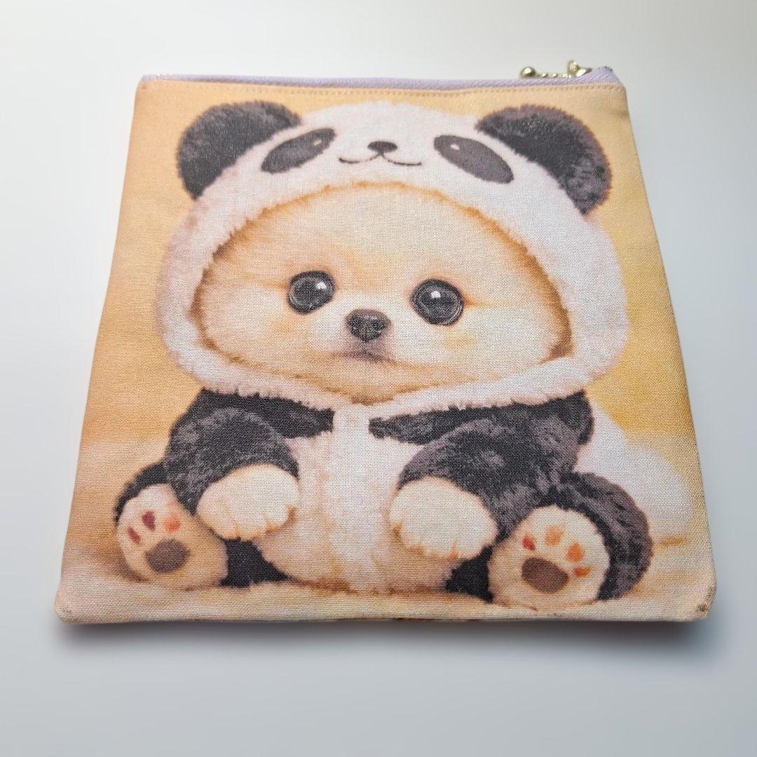 激レアポメラニアンパネル生地　ハンドメイド　両面パネルフラットポーチ