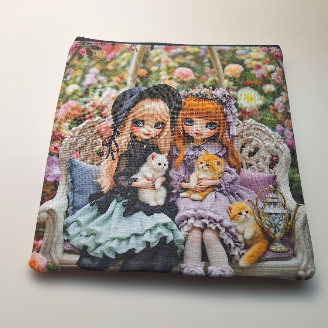 激レアポメラニアンパネル生地　ハンドメイド　両面パネルフラットポーチ