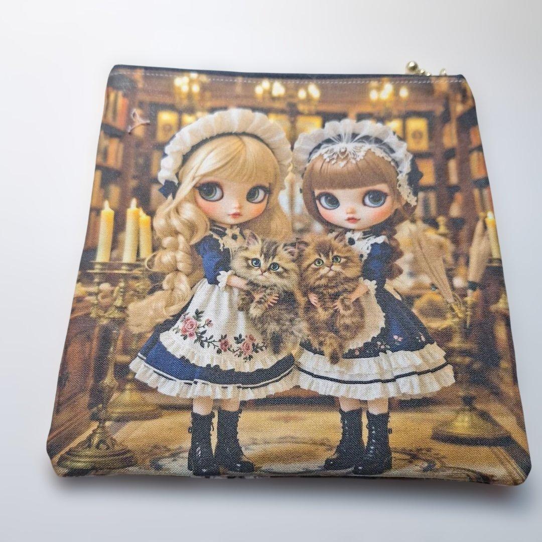 激レアポメラニアンパネル生地　ハンドメイド　両面パネルフラットポーチ