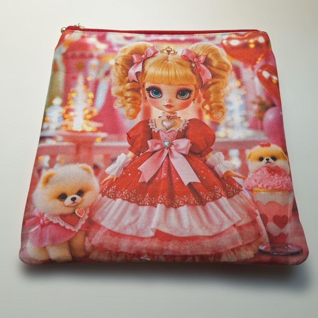 激レアポメラニアンパネル生地　ハンドメイド　両面パネルフラットポーチ