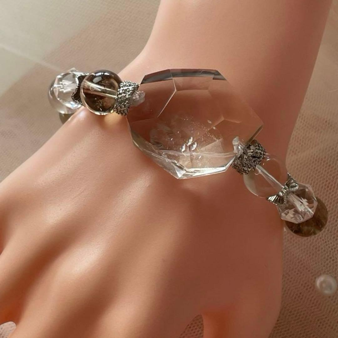 天然石 ライトスモーキーラフカット スモーキーアイリス ブレスレット