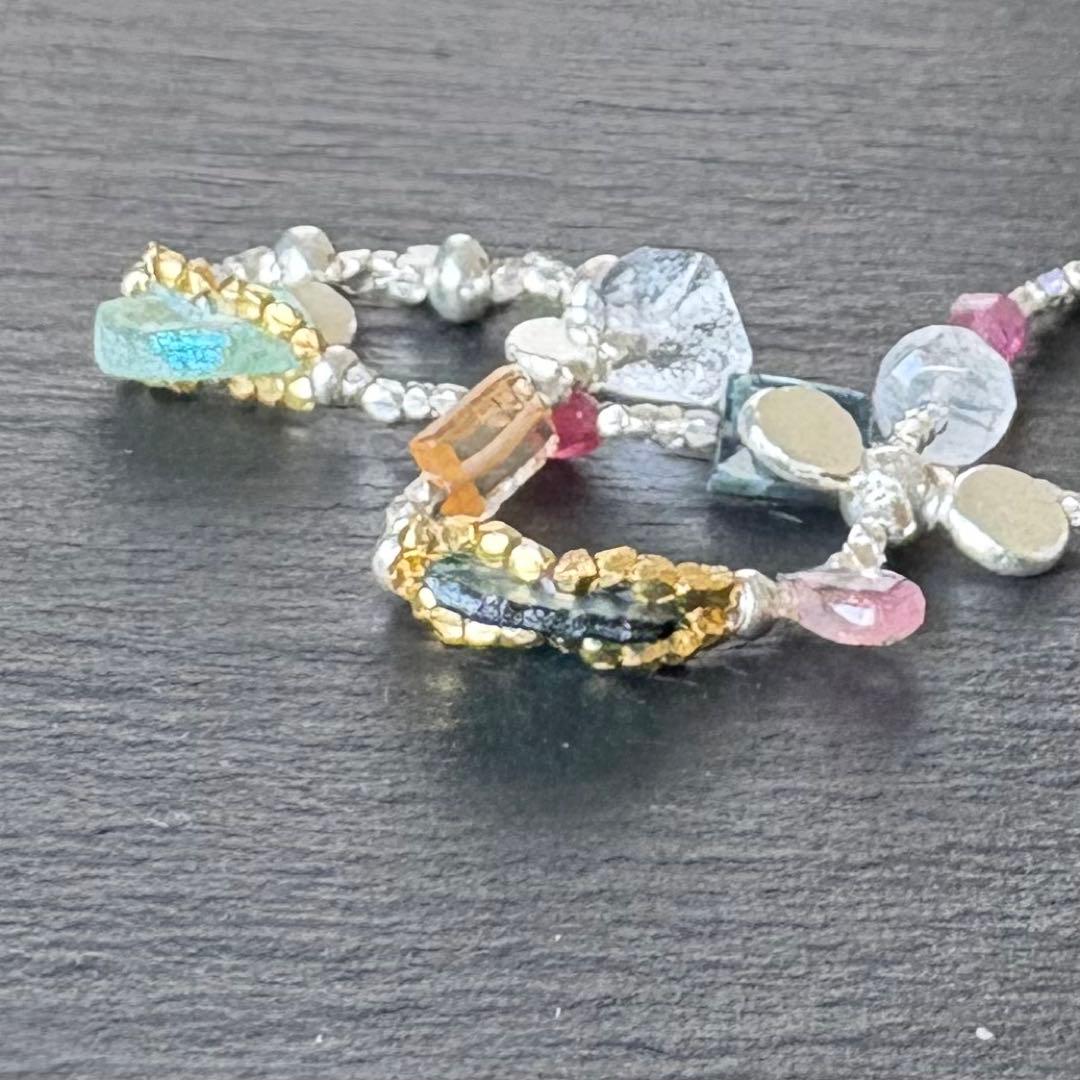 ローマングラスと天然石のカレンシルバーブレスレット