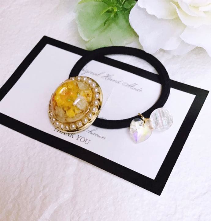 【Aー198】レジン ヘアゴム (ガラス♡チャーム付き)