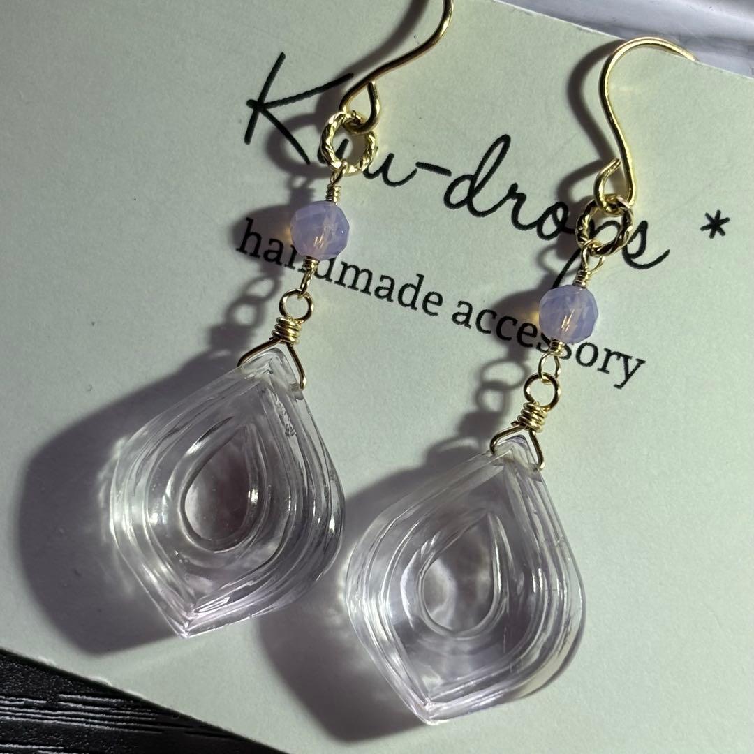 ピンクアメジスト雫型カービング✴︎14kgfピアスP327