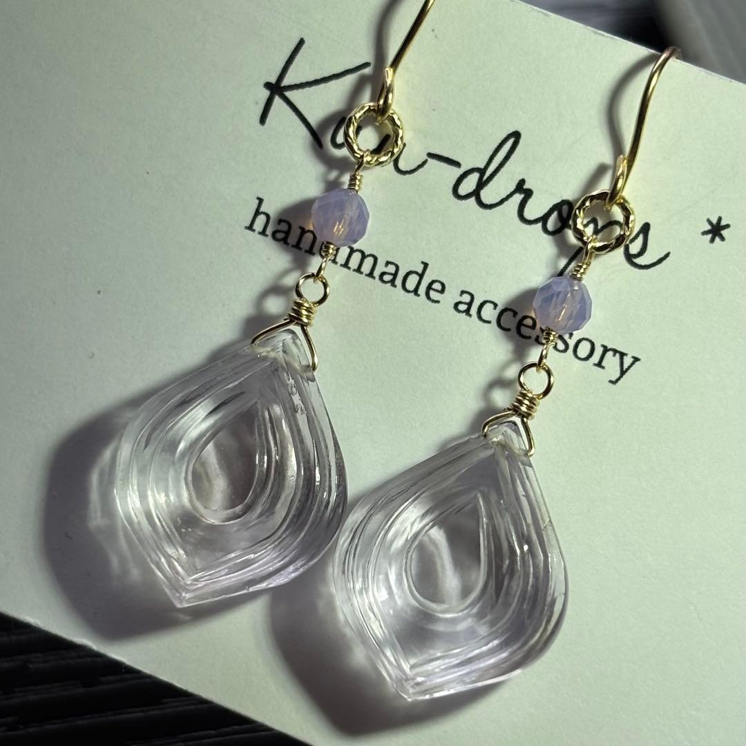 ピンクアメジスト雫型カービング✴︎14kgfピアスP327