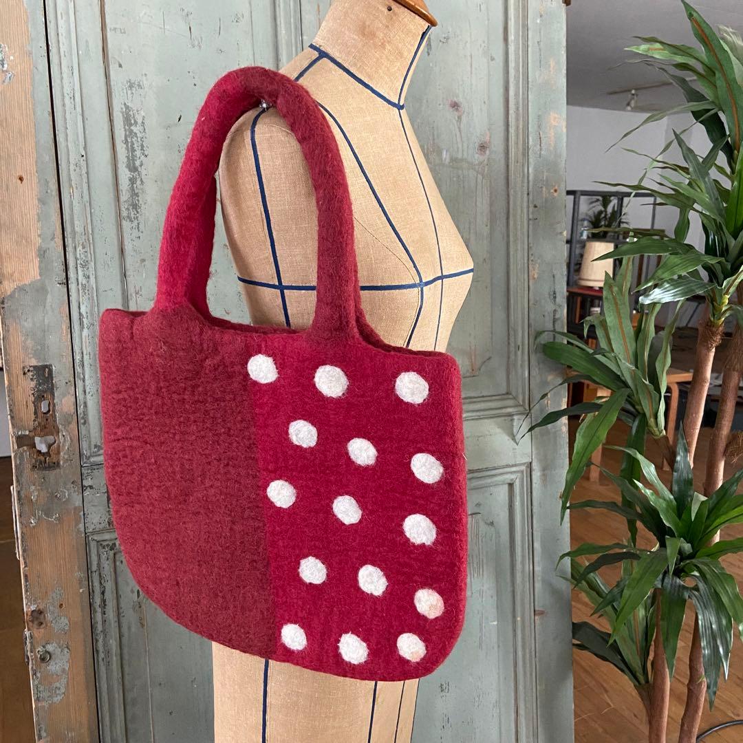 SALE! 羊毛 フェルト ドット バッグ トートバッグ ハンドメイド