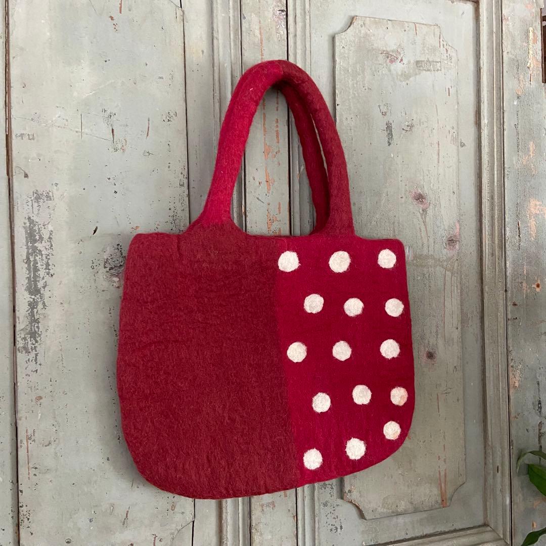 SALE! 羊毛 フェルト ドット バッグ トートバッグ ハンドメイド