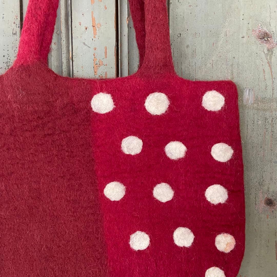 SALE! 羊毛 フェルト ドット バッグ トートバッグ ハンドメイド