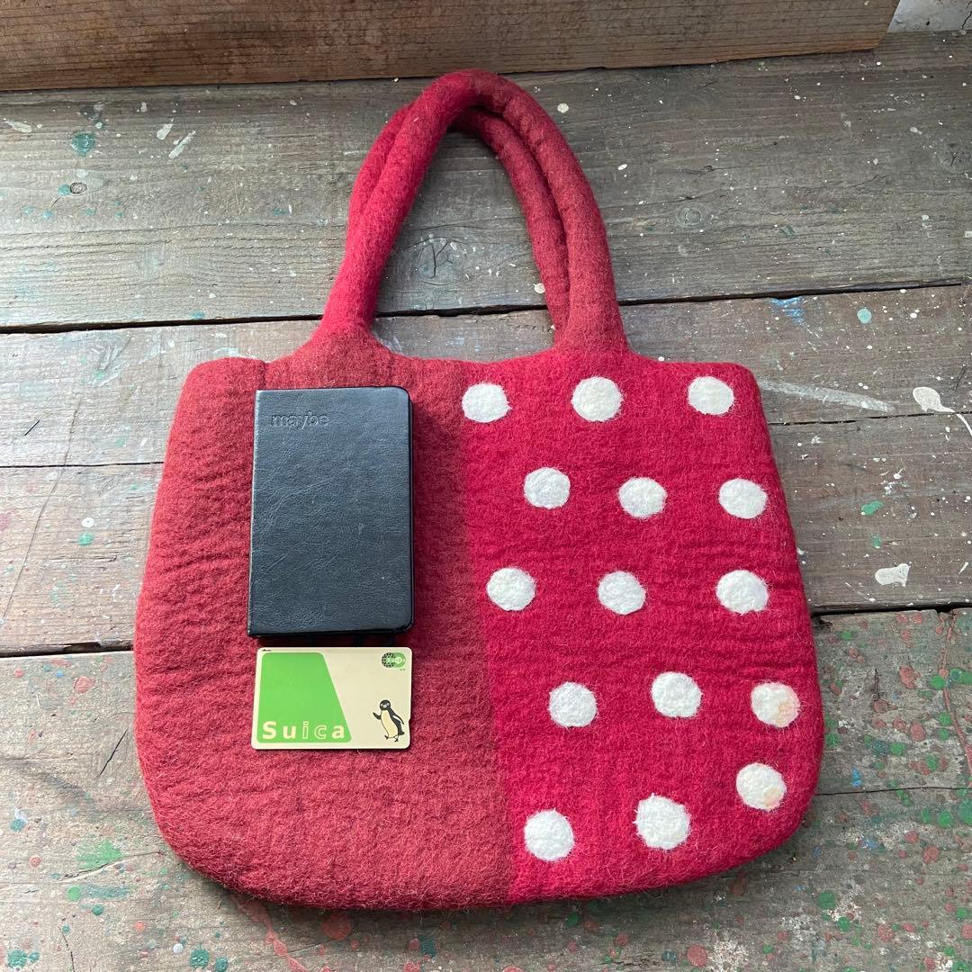 SALE! 羊毛 フェルト ドット バッグ トートバッグ ハンドメイド