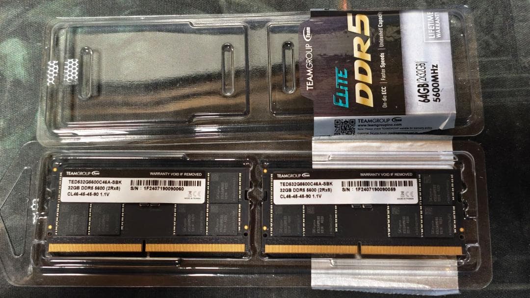 メモリー DDR5 SO-DIMM 64GB(32GBx2) 5600MHz