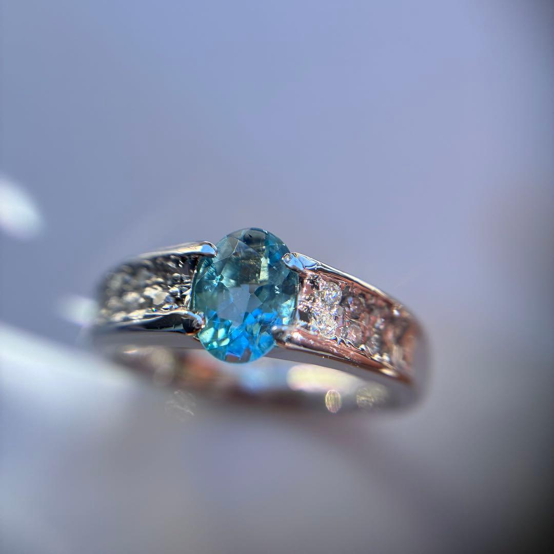 pt900 水の精 アクアマリン ダイヤモンド リング