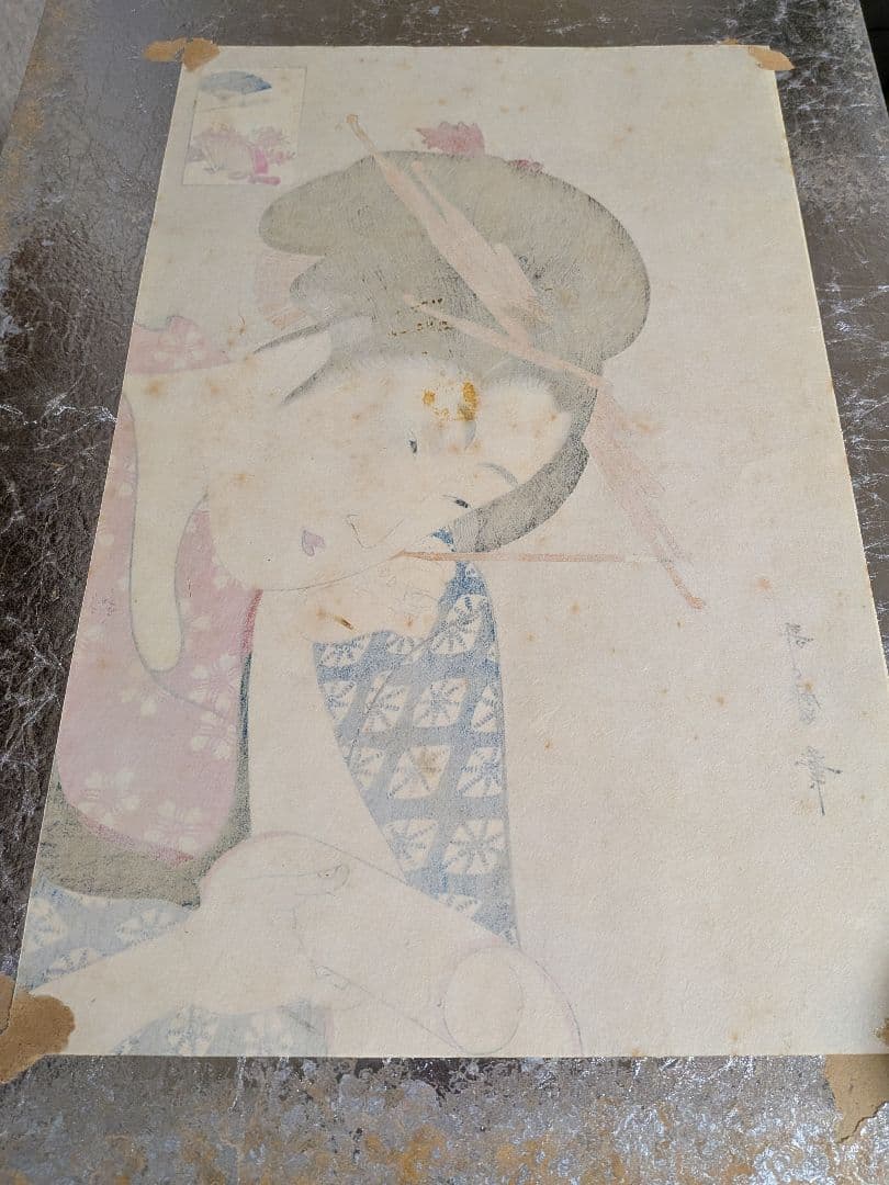 浮世絵美人画高名美人六家撰扇屋花扇額装縦５０Ｘ横４０Ｘ厚さ３センチ額装詳細不明品