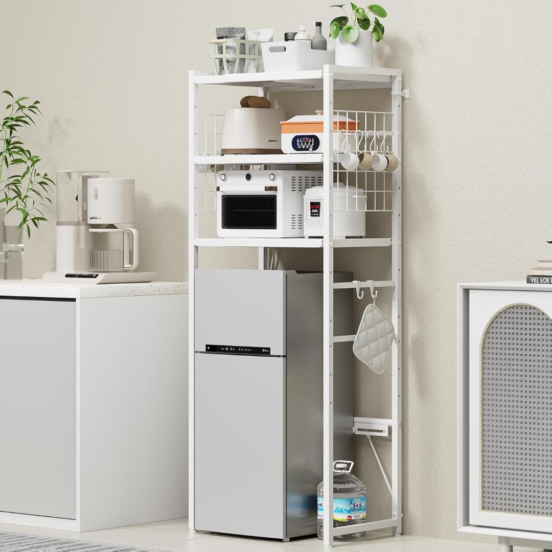 TKUIN ゴミ箱上ラック 【幅50～80cm伸縮可・2口コンセント付き】