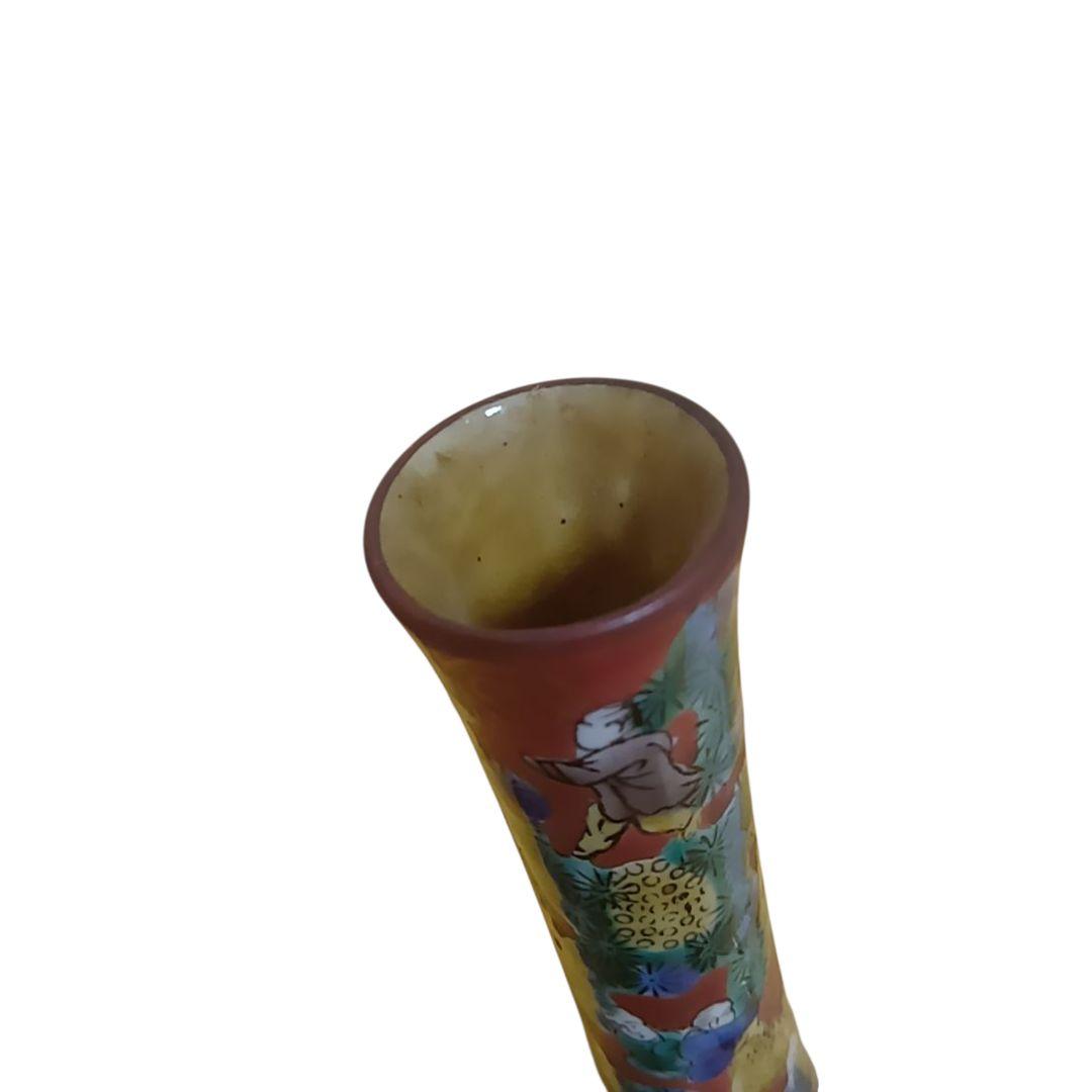 骨董品　九谷焼　青木木米　赤絵賢人図　花瓶花入　花器　一輪挿し　美品‼️①