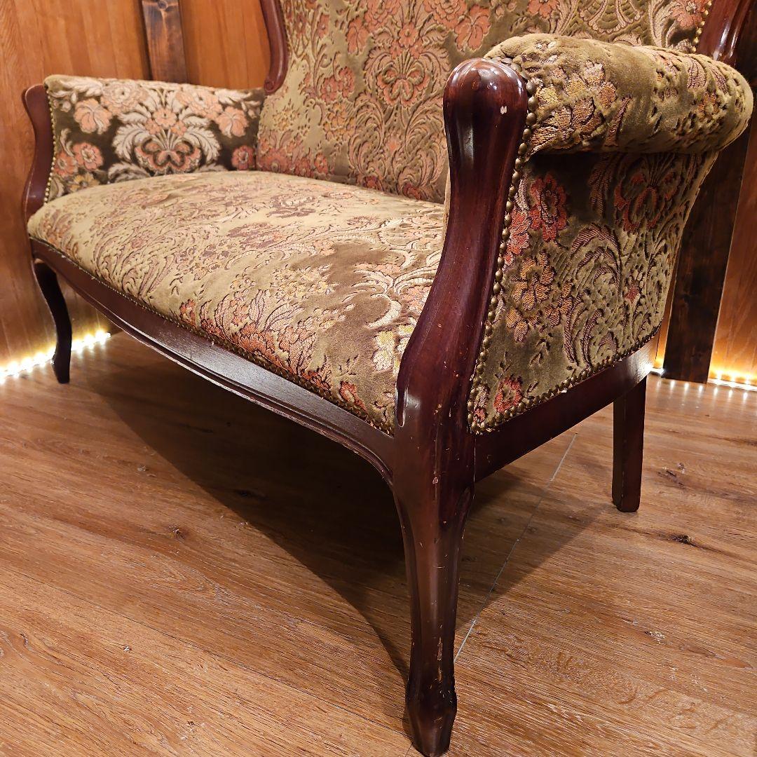 イタリア製 ヴィンテージ ハイバック ソファ 金華山織 ２人掛け