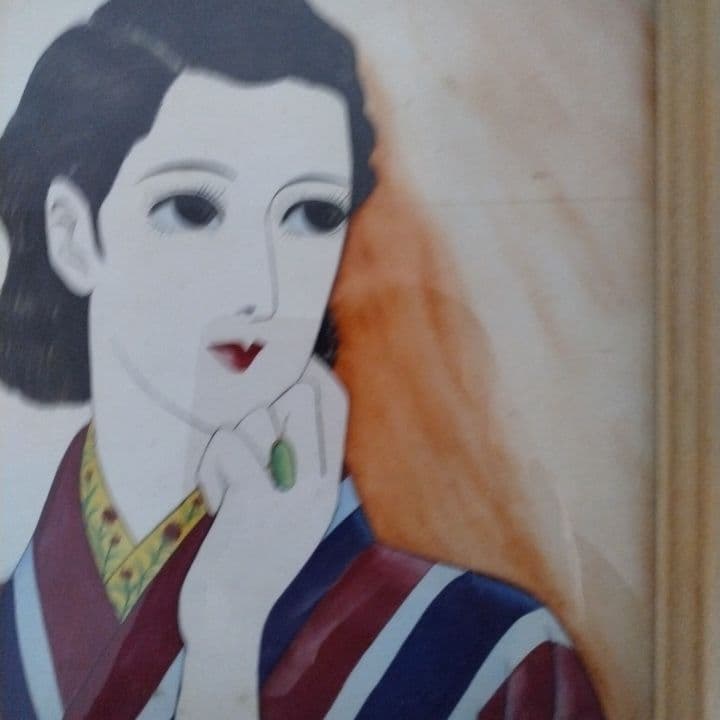 昭和レトロ 美人画 直筆 (指輪) 木製額縁