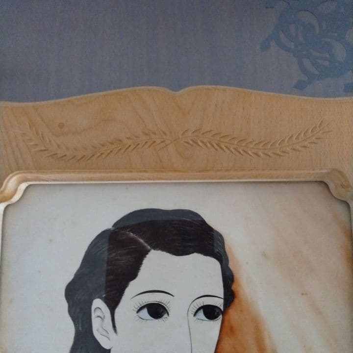 昭和レトロ 美人画 直筆 (指輪) 木製額縁