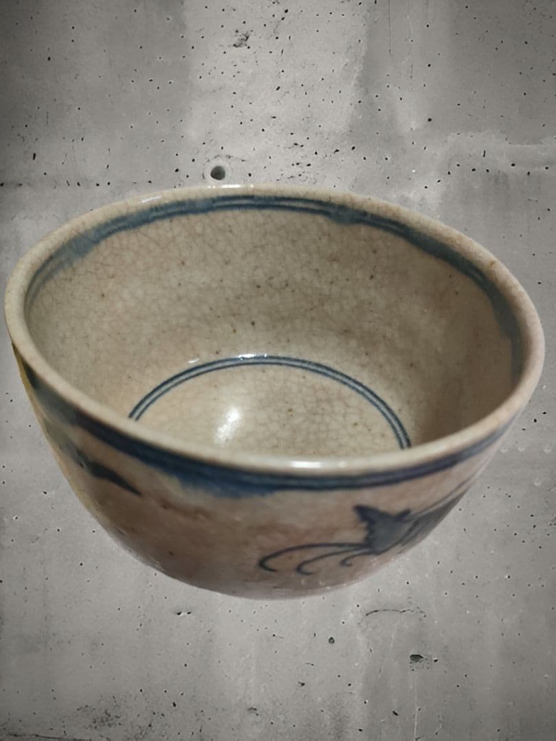 安南染付茶碗　絞り手　時代物　ベトナム　茶陶茶道具