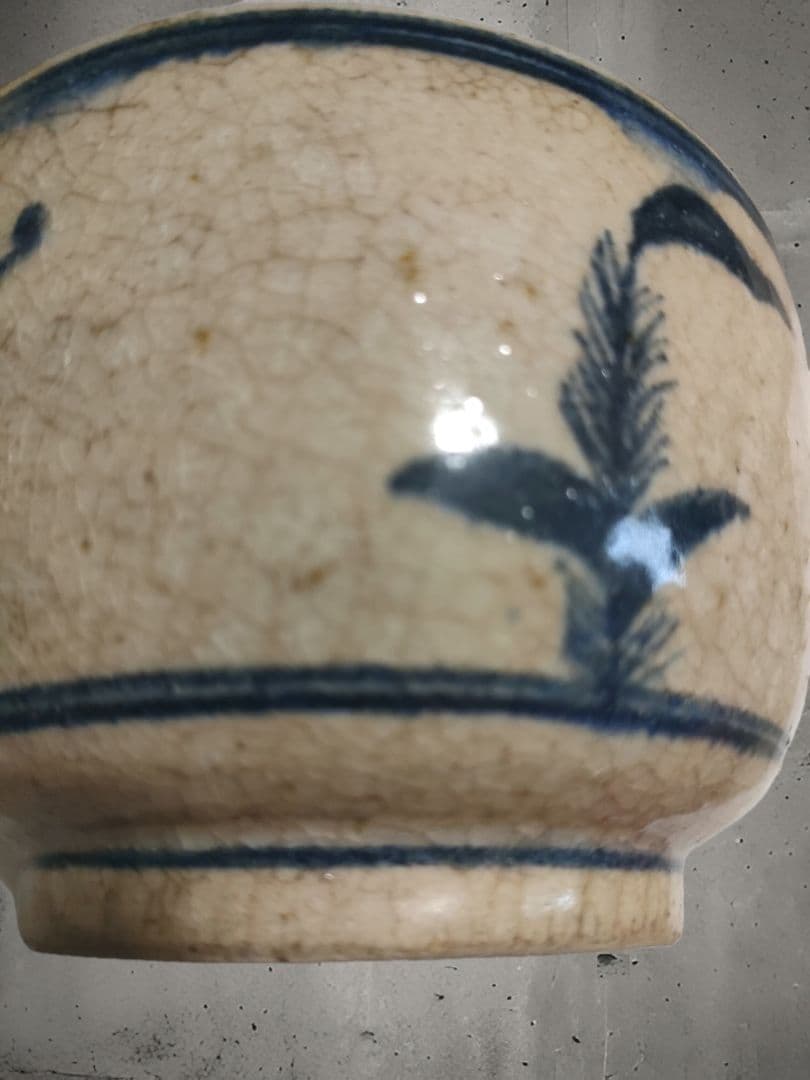 安南染付茶碗　絞り手　時代物　ベトナム　茶陶茶道具