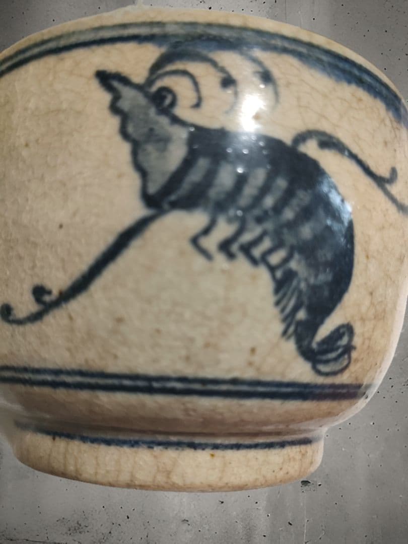 安南染付茶碗　絞り手　時代物　ベトナム　茶陶茶道具