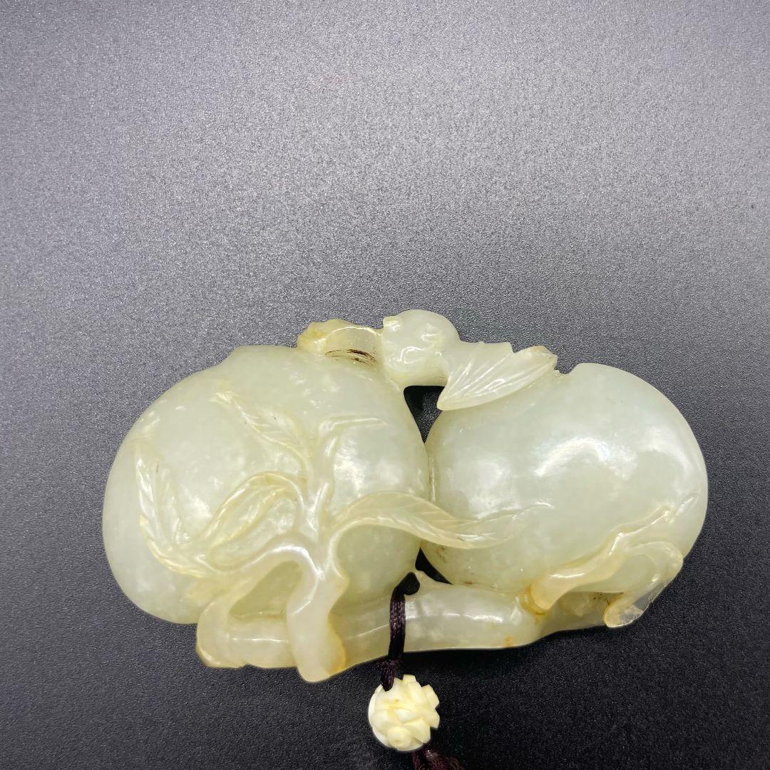 手彫り骨董品 翡翠軟玉 福寿康寧銘石 鑑別書付き