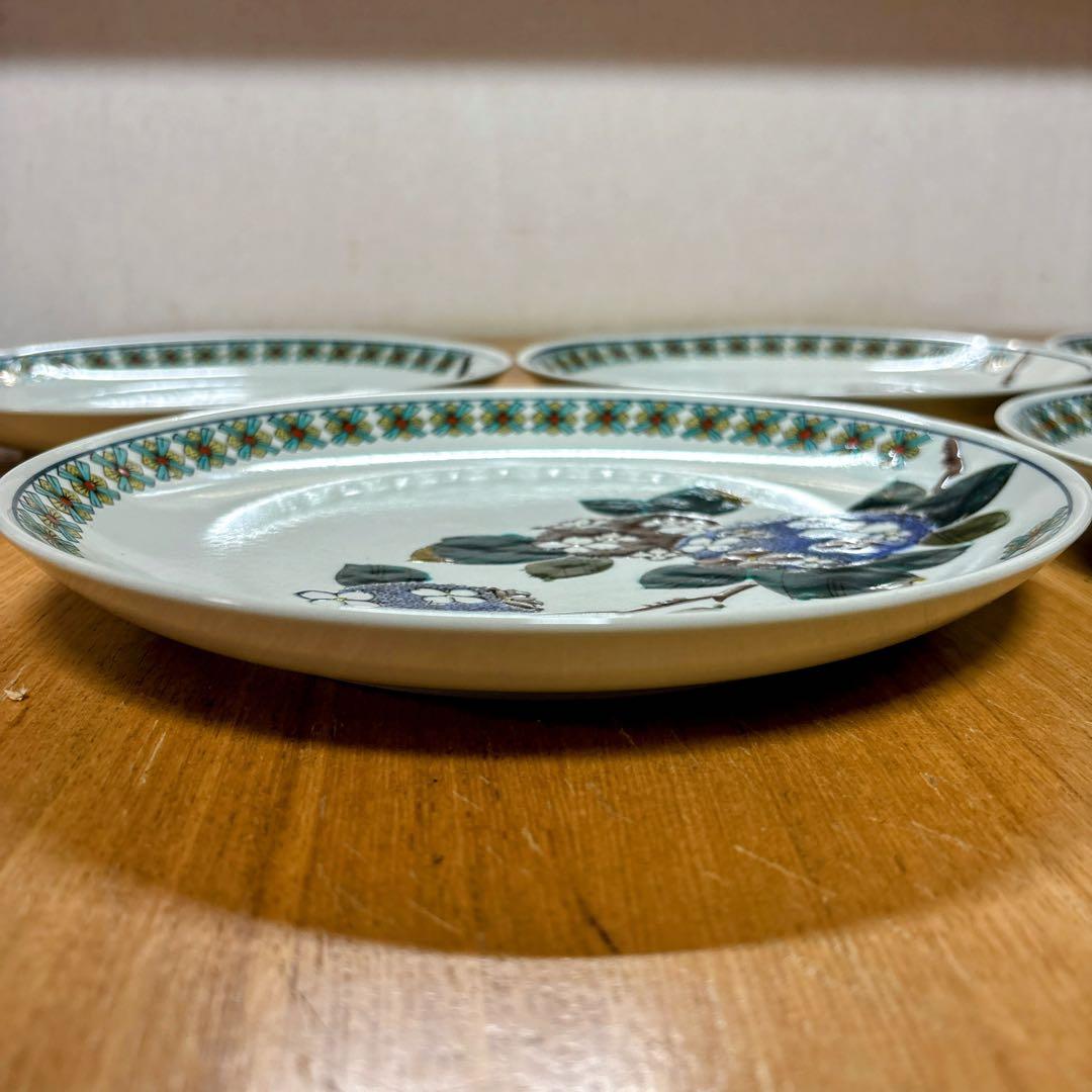 九谷焼　美山窯　花絵変わり　8号盛皿揃　中皿　盛皿　パスタ皿　カレー皿　24cm