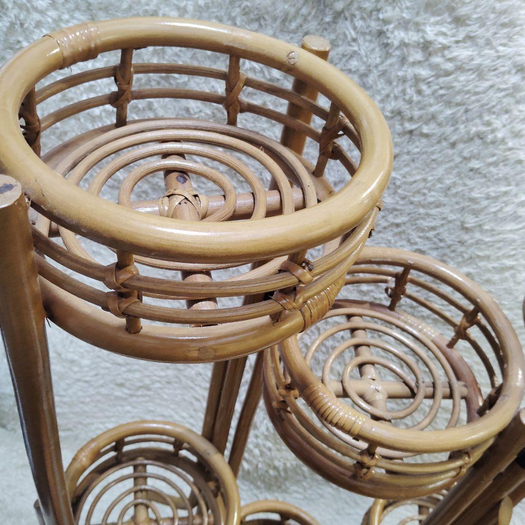ラタン 花台 籐 3連 折りたたみ 高さ 112cm ヴィンテージ