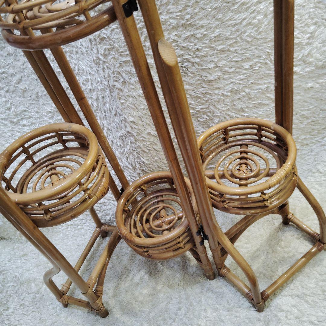 ラタン 花台 籐 3連 折りたたみ 高さ 112cm ヴィンテージ