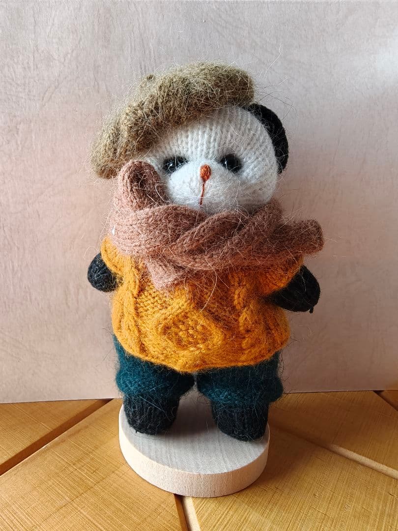 新品|ハンドメイド パンダ 着せ替え人形 ウール製 あみぐるみ 可動式
