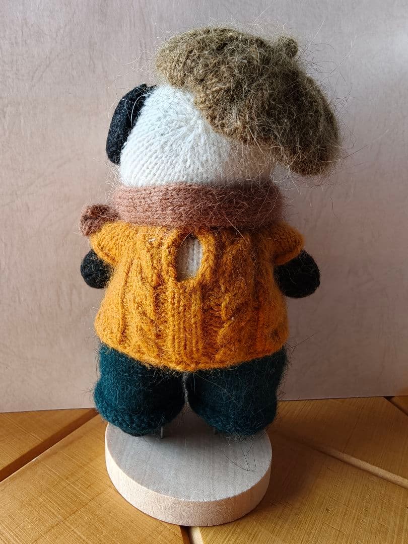 新品|ハンドメイド パンダ 着せ替え人形 ウール製 あみぐるみ 可動式