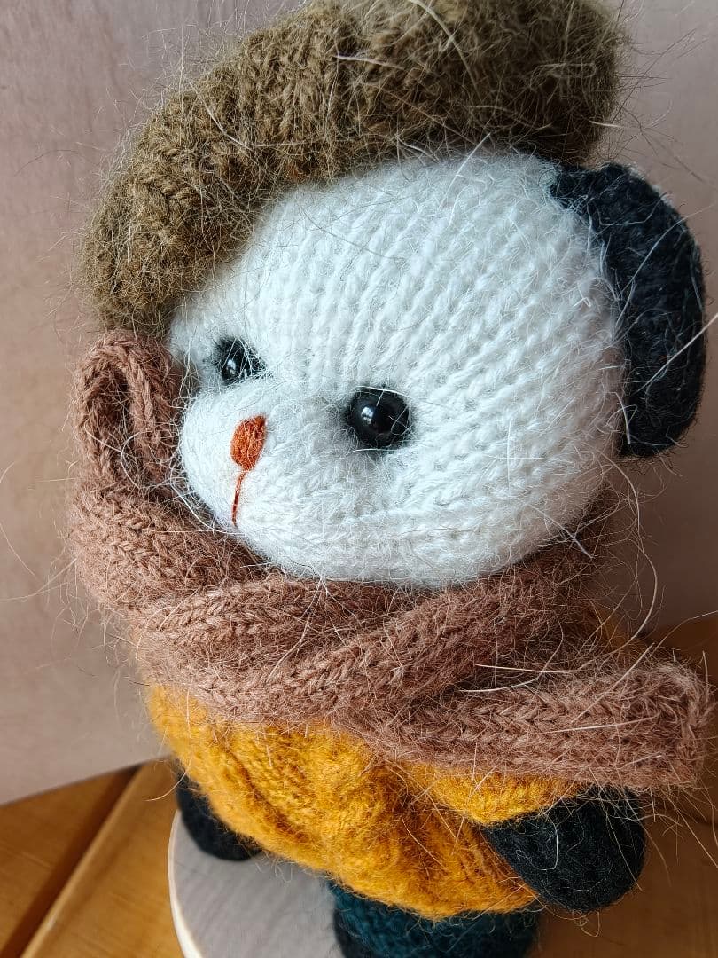 新品|ハンドメイド パンダ 着せ替え人形 ウール製 あみぐるみ 可動式