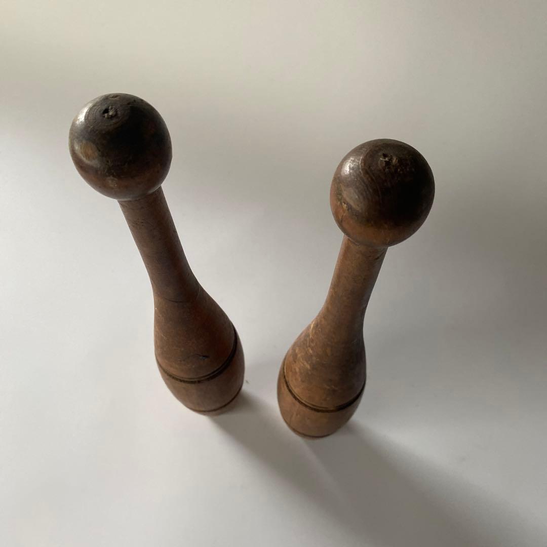 ヴィンテージ インディアンクラブ 木製オブジェ インドクラブ 体操 2本セット