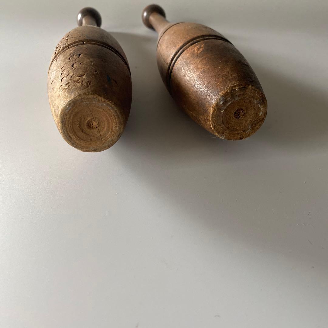 ヴィンテージ インディアンクラブ 木製オブジェ インドクラブ 体操 2本セット