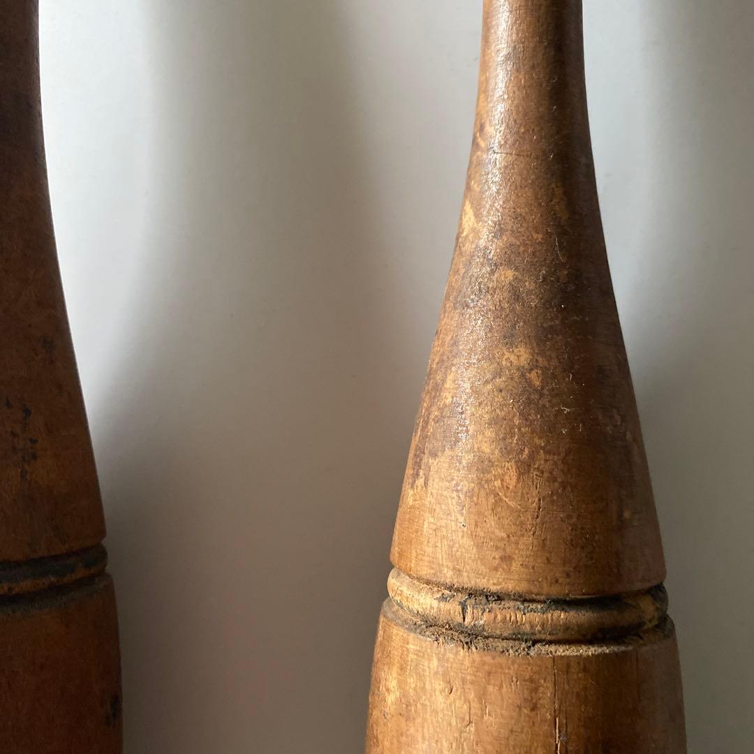 ヴィンテージ インディアンクラブ 木製オブジェ インドクラブ 体操 2本セット