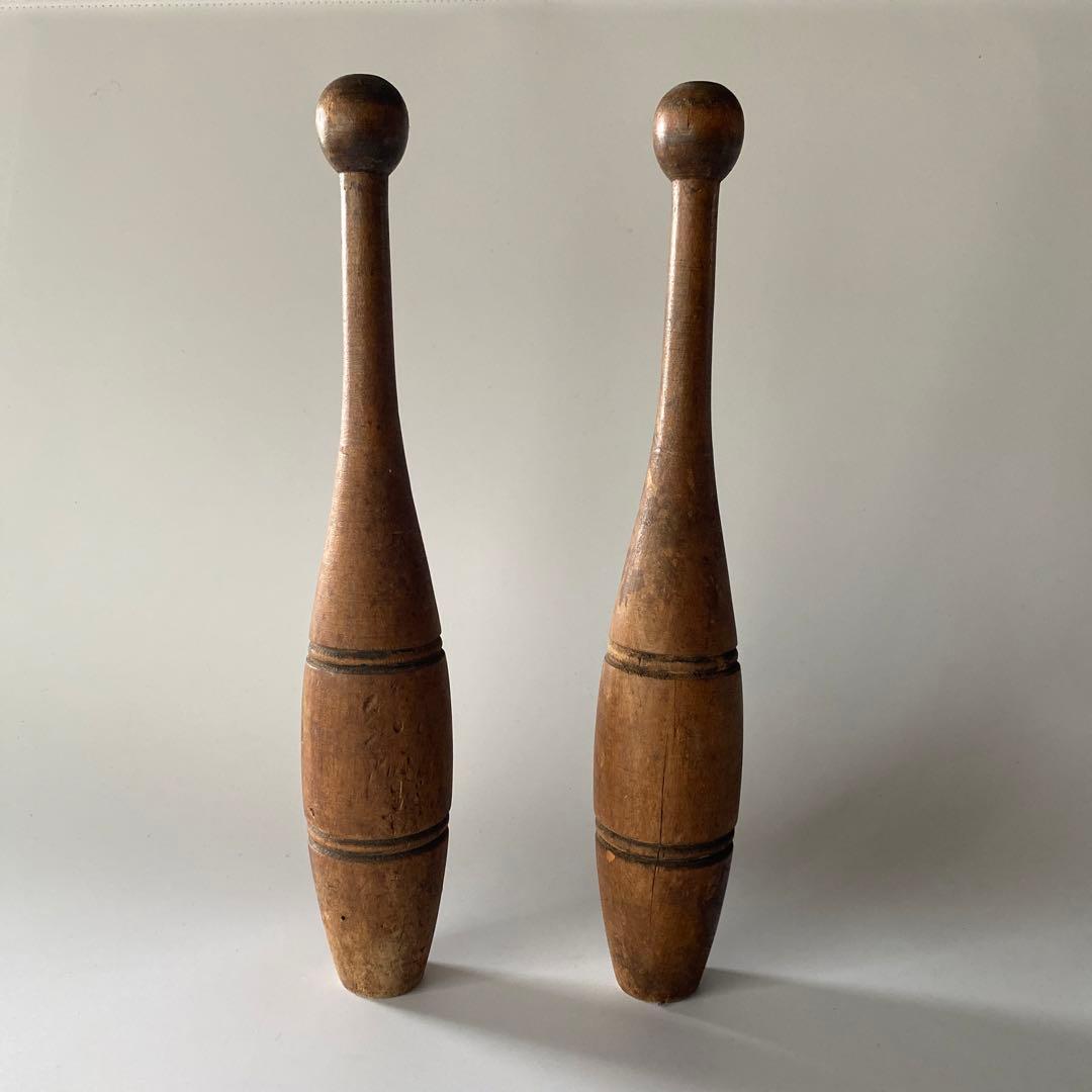 ヴィンテージ インディアンクラブ 木製オブジェ インドクラブ 体操 2本セット