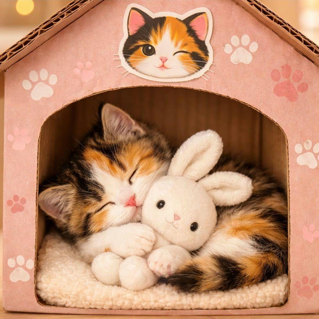ねこ部屋でうさぎとおねんねねこちゃんパネル　ハンドメイド