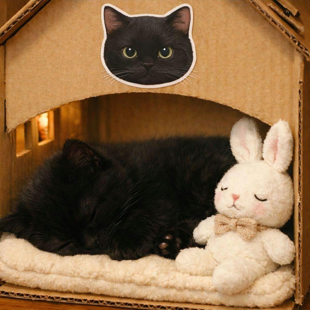 ねこ部屋でうさぎとおねんねねこちゃんパネル　ハンドメイド