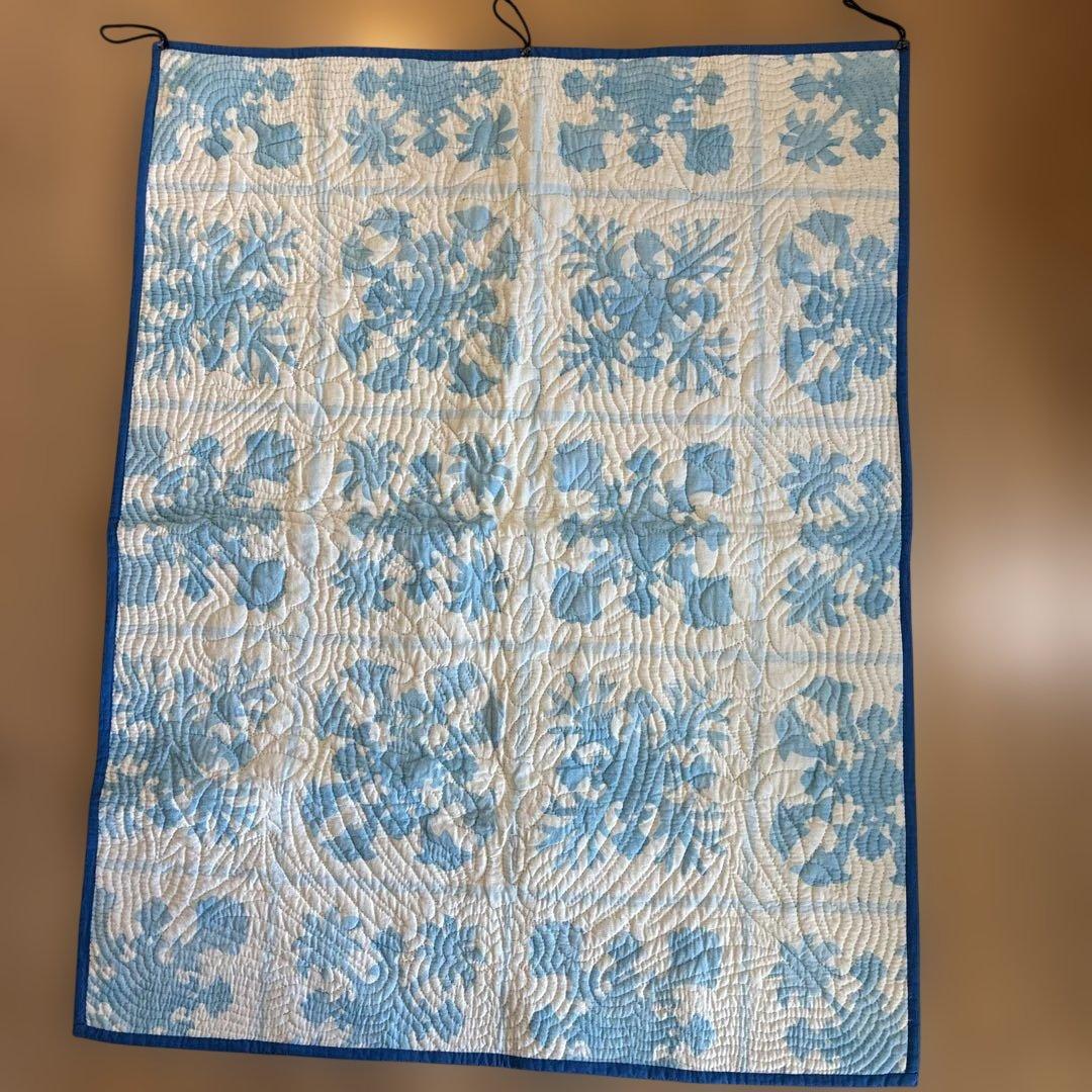 ハンドメイド ハワイアンキルト 青とクリーム色