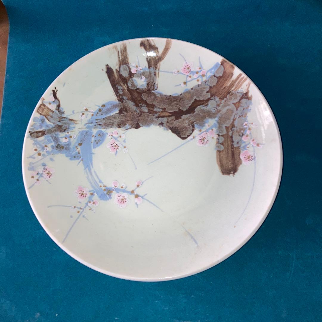 花と木の模様 陶器皿 約30cm