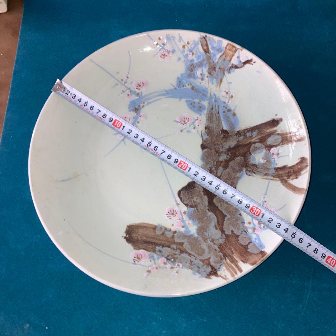 花と木の模様 陶器皿 約30cm