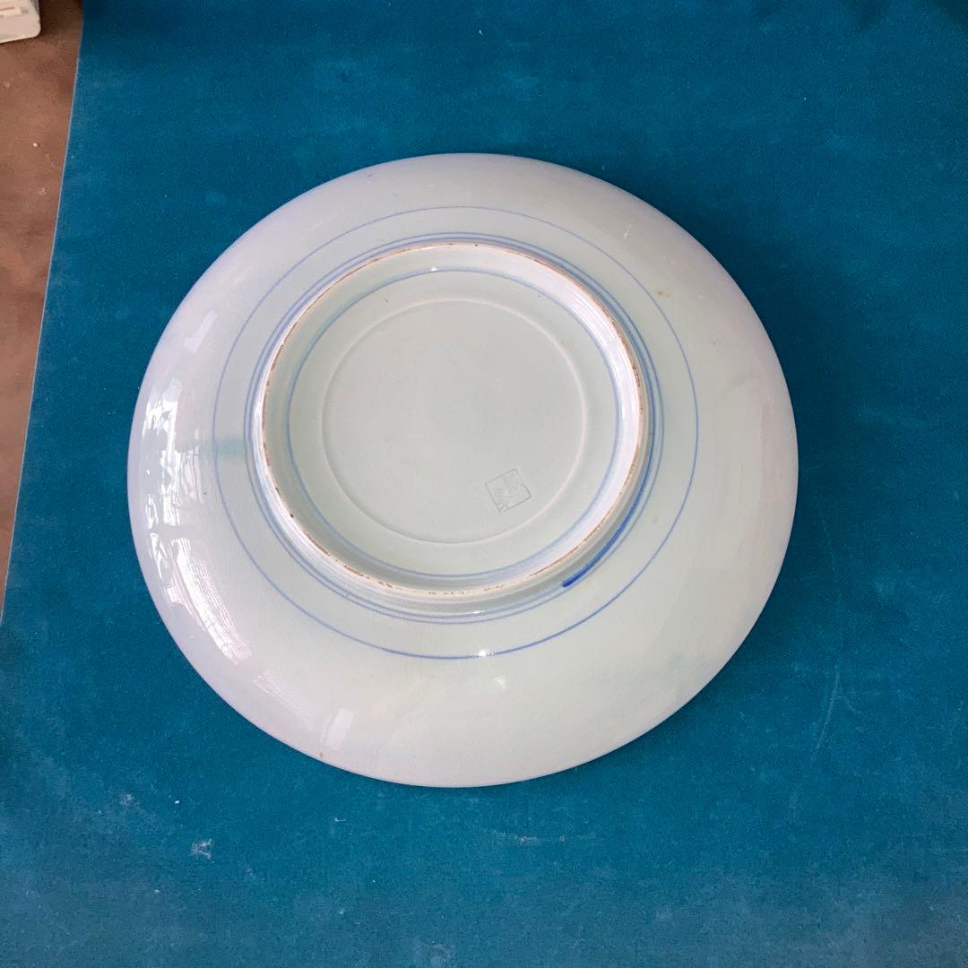 花と木の模様 陶器皿 約30cm