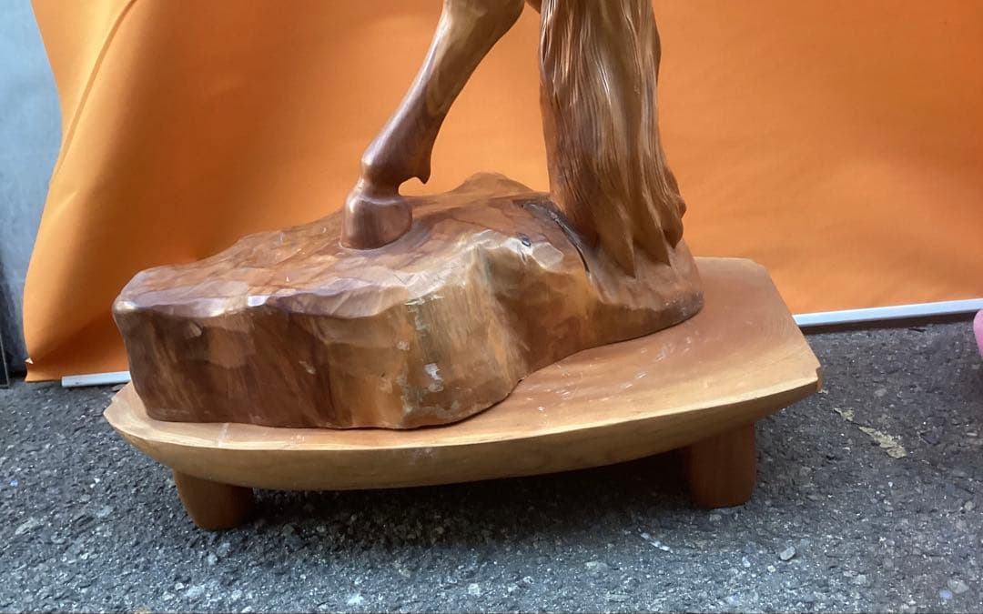 木彫 大作 いななく馬 一刀彫 ( 台座込み140㎝ 50kg )