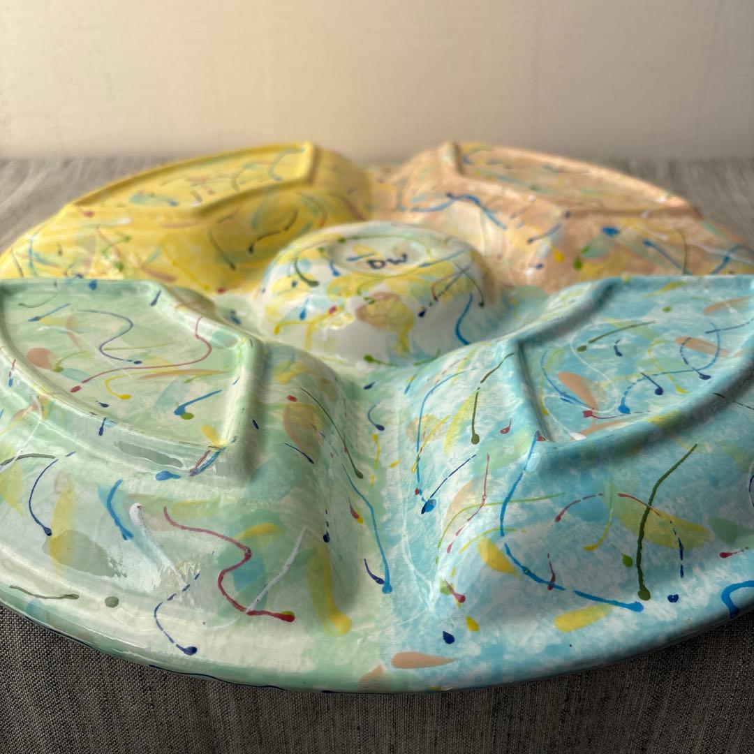 オードブルプレート 手描き ハンドペイント パーティー皿 5分割 大皿