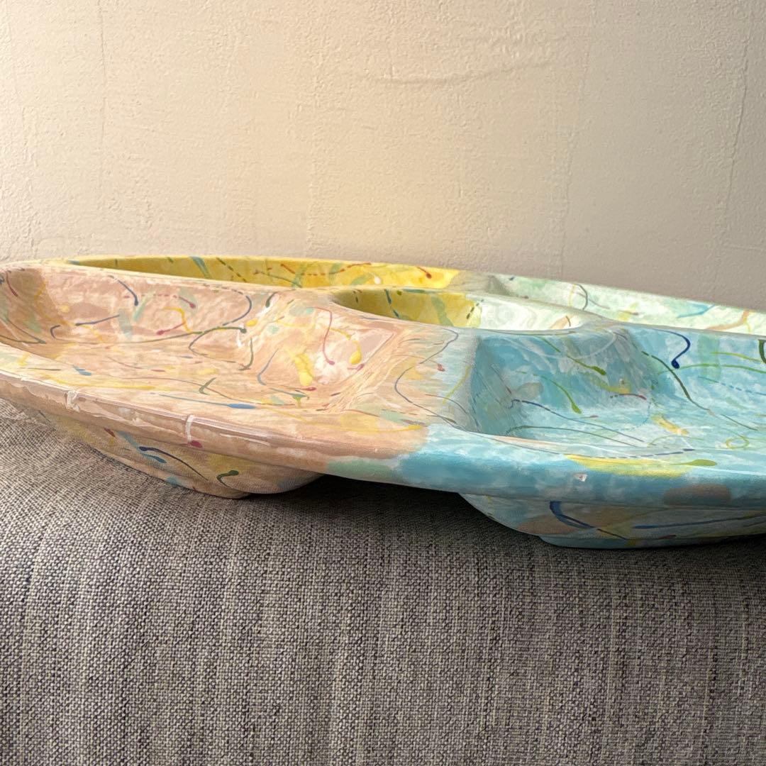 オードブルプレート 手描き ハンドペイント パーティー皿 5分割 大皿