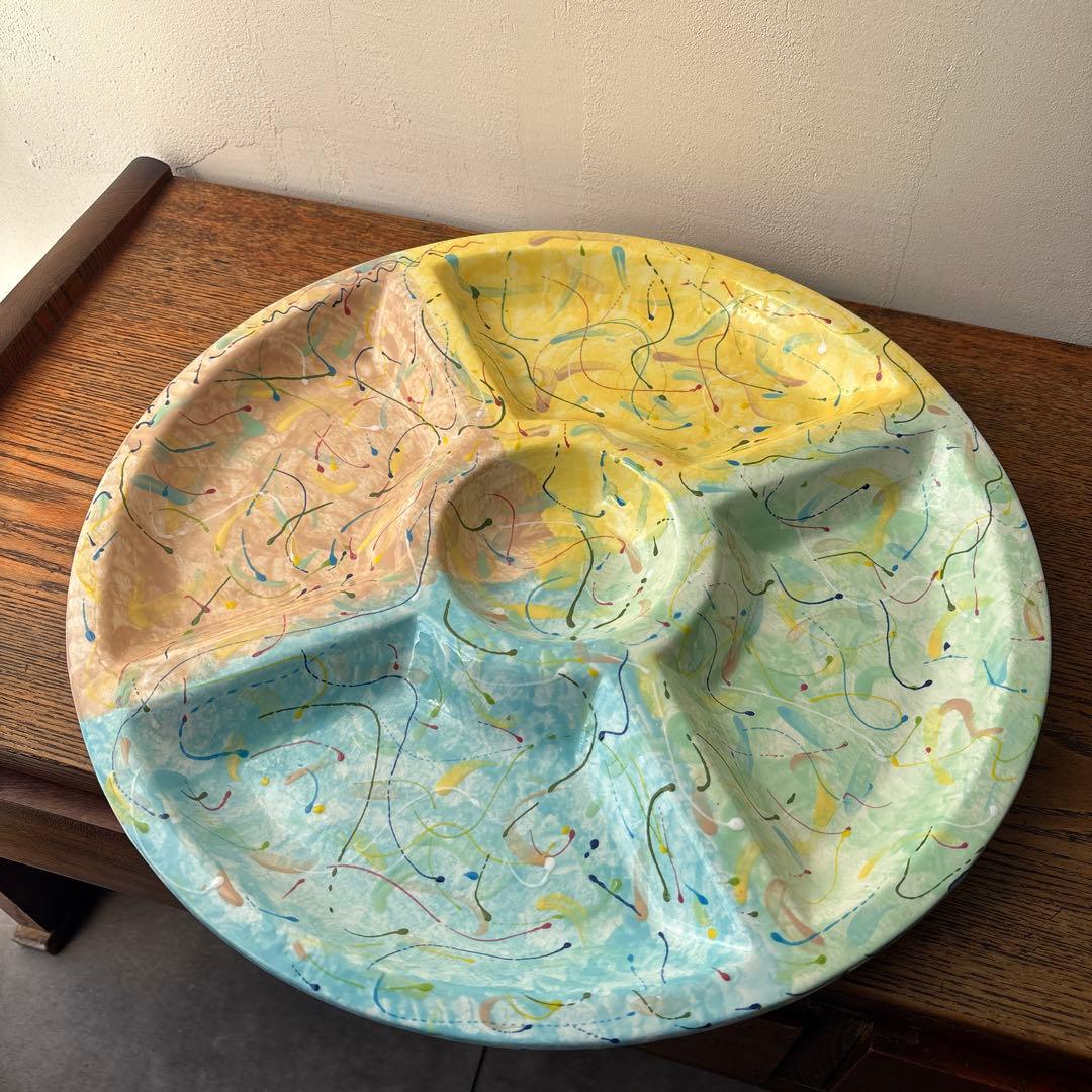 オードブルプレート 手描き ハンドペイント パーティー皿 5分割 大皿