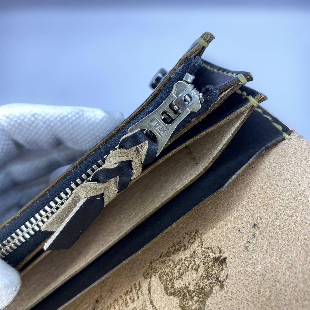 週末限定セール 無骨 本革 丘染めブラック ロングトラッカーウォレット/長財布