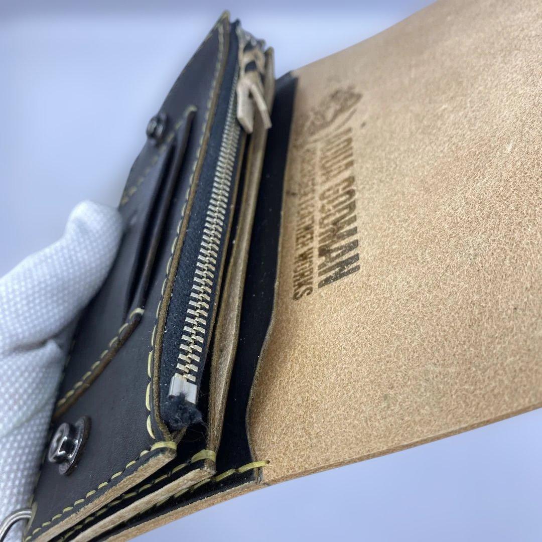 週末限定セール 無骨 本革 丘染めブラック ロングトラッカーウォレット/長財布