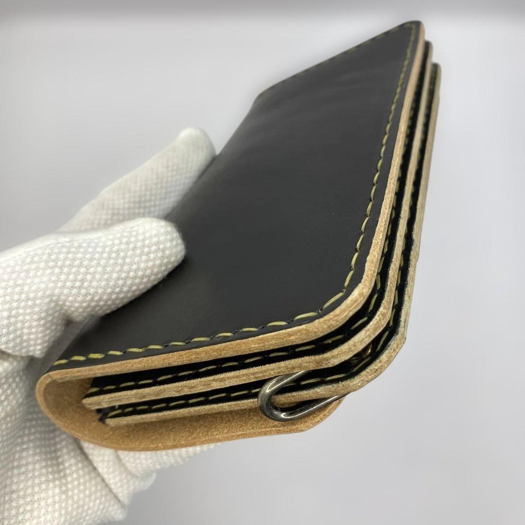 週末限定セール 無骨 本革 丘染めブラック ロングトラッカーウォレット/長財布