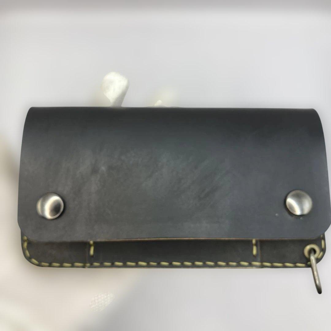 週末限定セール 無骨 本革 丘染めブラック ロングトラッカーウォレット/長財布